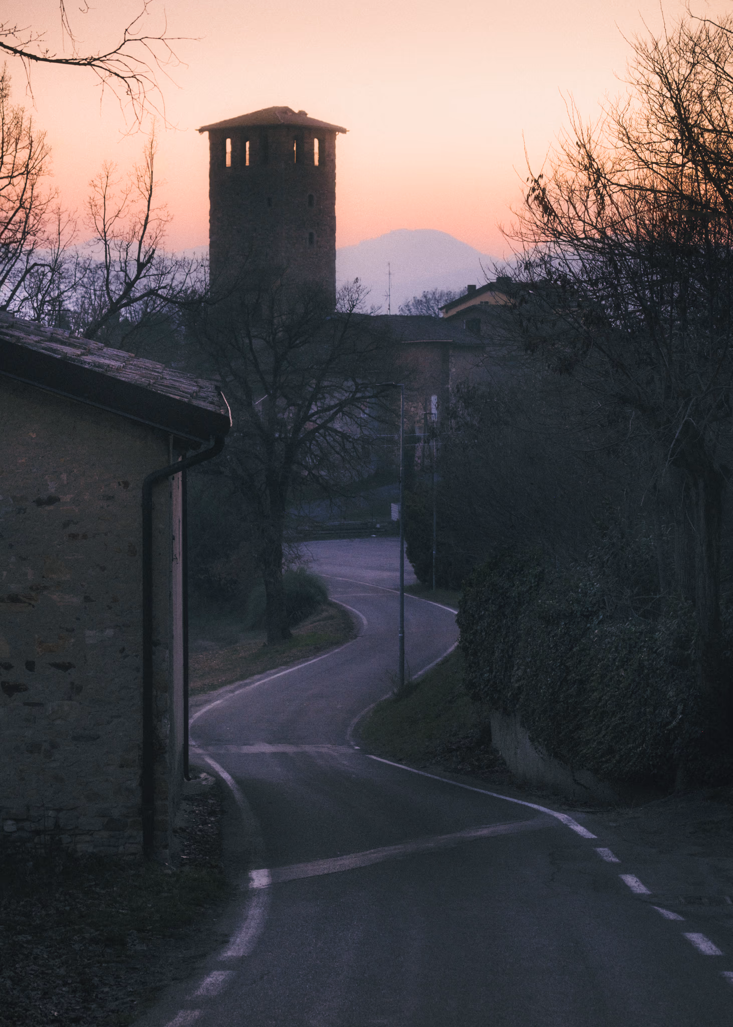 Rural road after sunset (Italy)