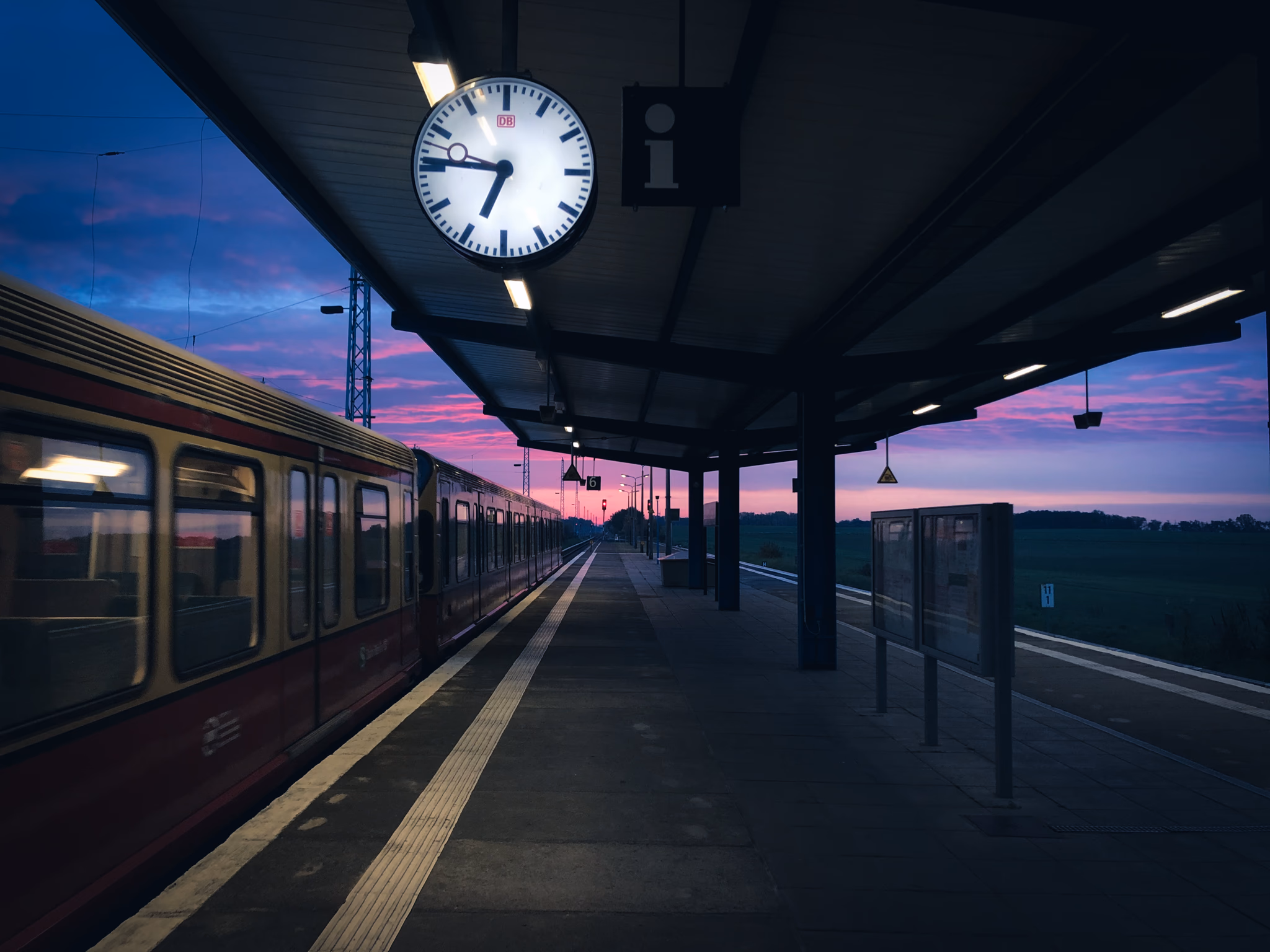 S-Bahn station before sunrise (Mühlenbecker Land, Germany)